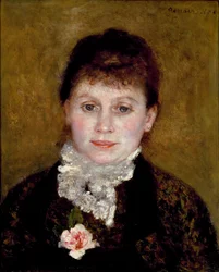 Vrouw met een witte kraag. Portret van een vrouw met een roos