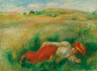 Vrouw zittend in het gras
