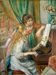 Jonge meisjes aan de piano