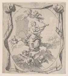 St. Cecilia op wolken gedragen door engelen, 1696