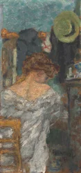 Zittende vrouw, van achteren