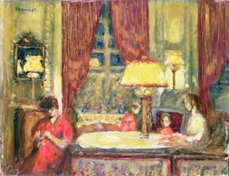 Lampverlichte Interieur met Figuren