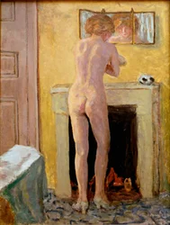 Staand naakt bij haar toilet. Schilderij van Pierre Bonnard (1867-1947), 1919. Saint-Tropez, Musée de l