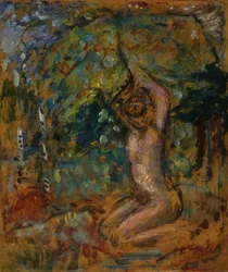 Klein naakt, armen omhoog, in een landschap, ca. 1907