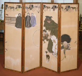 De Kindermeisjes op Wandeling of de Fries van Hackney Koetsen, Vouwscherm in 4 panelen, 1899