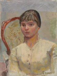 Jonge vrouw in een fauteuil (studie)