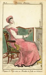 Vrouw zittend op een Empire stoel in een salon, Parijs