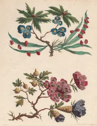Twee takjes van denkbeeldige bloemen