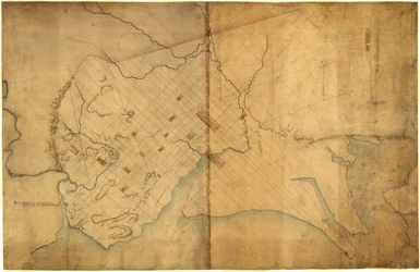 Kaart met stippellijnen van Washington, D.C., 1791, voor 19 aug. LOC 88694203
