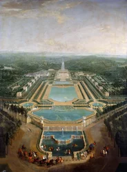Algemeen overzicht van het kasteel en de tuinen van Marly, rond 1724