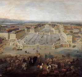 Uitzicht op het paleis van Versailles vanaf de Place d
