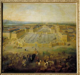 Uitzicht op het kasteel van Versailles vanaf de kust van de Place d