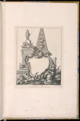 Cartouche met Trofeeën, een Standbeeld en een Piramide
