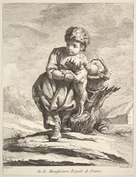 Kind met een hond, met een mand druiven, uit Premier Livre de Figures, 1757