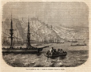Uitzicht op Quebec, tekening door Grandsire, ter illustratie van de reizen naar Noord-Amerika in 1854-1855, door L. Deville. Gravure in "Le tour du monde" 1861. Selva