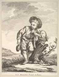 Kleine jongen met een mand druiven, uit Deuxième Livre de Figures d