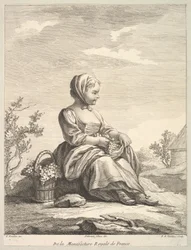 Klein meisje met druiven met een mand ervan naast haar, uit Deuxième Livre de..., na 1757