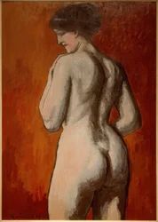 Vrouwelijk naakt op rode achtergrond