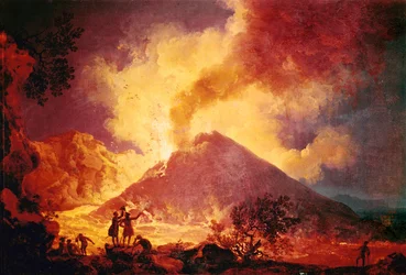 Uitbarsting van de Vesuvius, Italië ... (olieverf op doek)