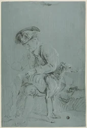 Zittende Man met Hond