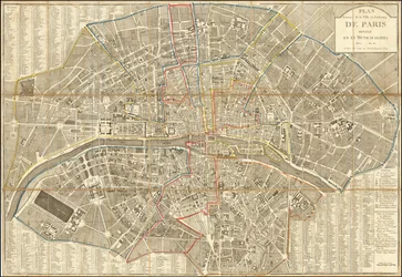 1802 kaart - Plan Routier de la Ville et Faubourg de Paris Verdeeld in 12 Gemeenten