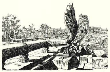 In het park van Angkor Vat, de westelijke Gopuras