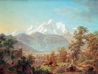 Le Mont-Blanc gezien vanuit Sallanches bij zonsondergang