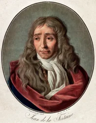 Portret van Jean de La Fontaine (1621-1695), Franse dichter - gravure door Pierre Michel Alix (1762-1817) naar Ambroise Louis Garnerey (1783-1857)