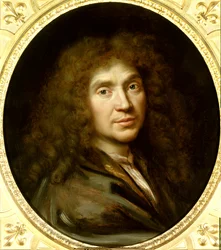 Portret van Molière (1622-1673) Jean Baptiste Poquelin. Olieverf op doek. Schilderij door Pierre Mignard (1612-1695) circa 1658
