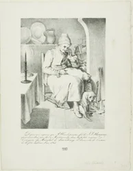 Schets van Jean-Jacques Rousseau (recto); Bosgezicht (verso)