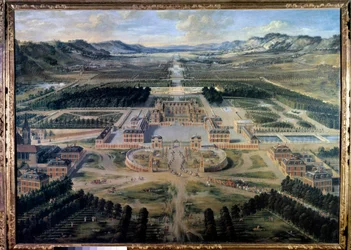 Uitzicht op het Kasteel en de Tuinen van Versailles, genomen vanaf de Parijse Avenue in 1668