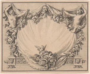 Een cartouche met theatermaskers