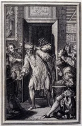 Koning Candaule en de Meester van de Wet - in "Tales et nouvelles en vers" door Jean La Fontaine. 1776. Illustratie door P.P. Choffard.