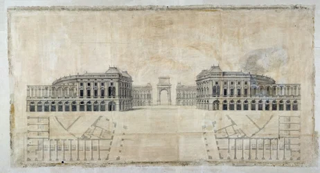 Architectuur: Project van Place Royale voor Marseille, perspectief kijkend naar de haven en plattegrond 1686