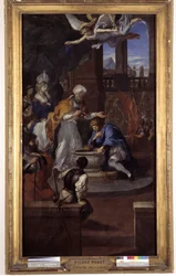 De doop van Clovis I (465-511), 25 december 496, door Saint Remi, bisschop van Reims