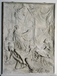 Laag reliëf van de Pest van Milaan - Sint Charles Borromee biddend