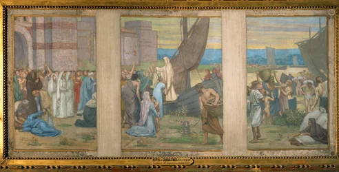 Saint Genevieve brengt verse voorraden naar Parijs, schets voor het Pantheon in Parijs (schilderij op doek)