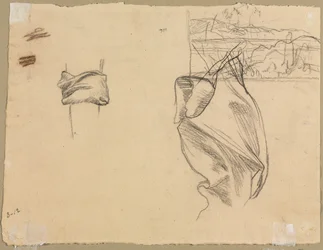 Studies van draperie en studie van een landschap verso, 1800s