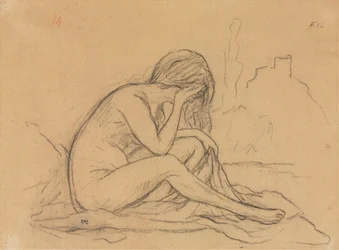 Studie van een vrouwelijk naakt (mogelijk voor een ongerealiseerd allegorisch schilderij) (recto)
