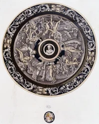 16e-eeuws porseleinen bord dat Genesis voorstelt door Pierre Reymond, Limoges