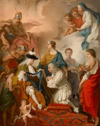 De hertog van Saint Aignan Investeert Girolamo Vaini, prins van Cantalupe en hertog van Selci, met het insigne van een Ridder van de Heilige Geest