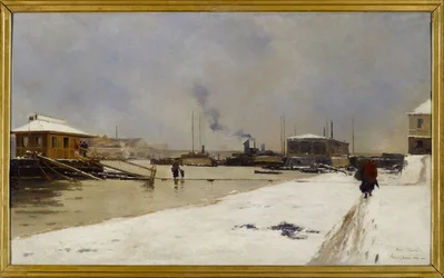 De lage haven van de Tolbiac-brug tijdens de overstroming