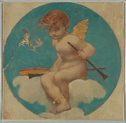 Studie voor Rondel met Putto die Muziekattributen vasthoudt