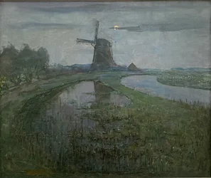Eastside Mill langs de rivier Gein bij maanlicht