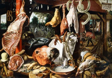 Een slagerskraam met de Heilige Familie op de vlucht naar Egypte, 1551