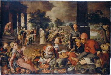 Markttafereel met Christus en de overspelige vrouw