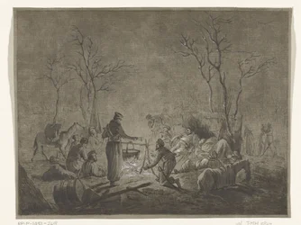 Bivak van Kozakken bij vuur tijdens Franse bezetting in 1813 te Amsterdam