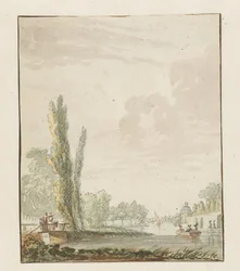 Gezicht langs een rivier met rechts een theekoepeltje