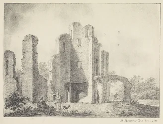 Landschap met ruïne en figuren