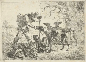 Jager met zeven honden